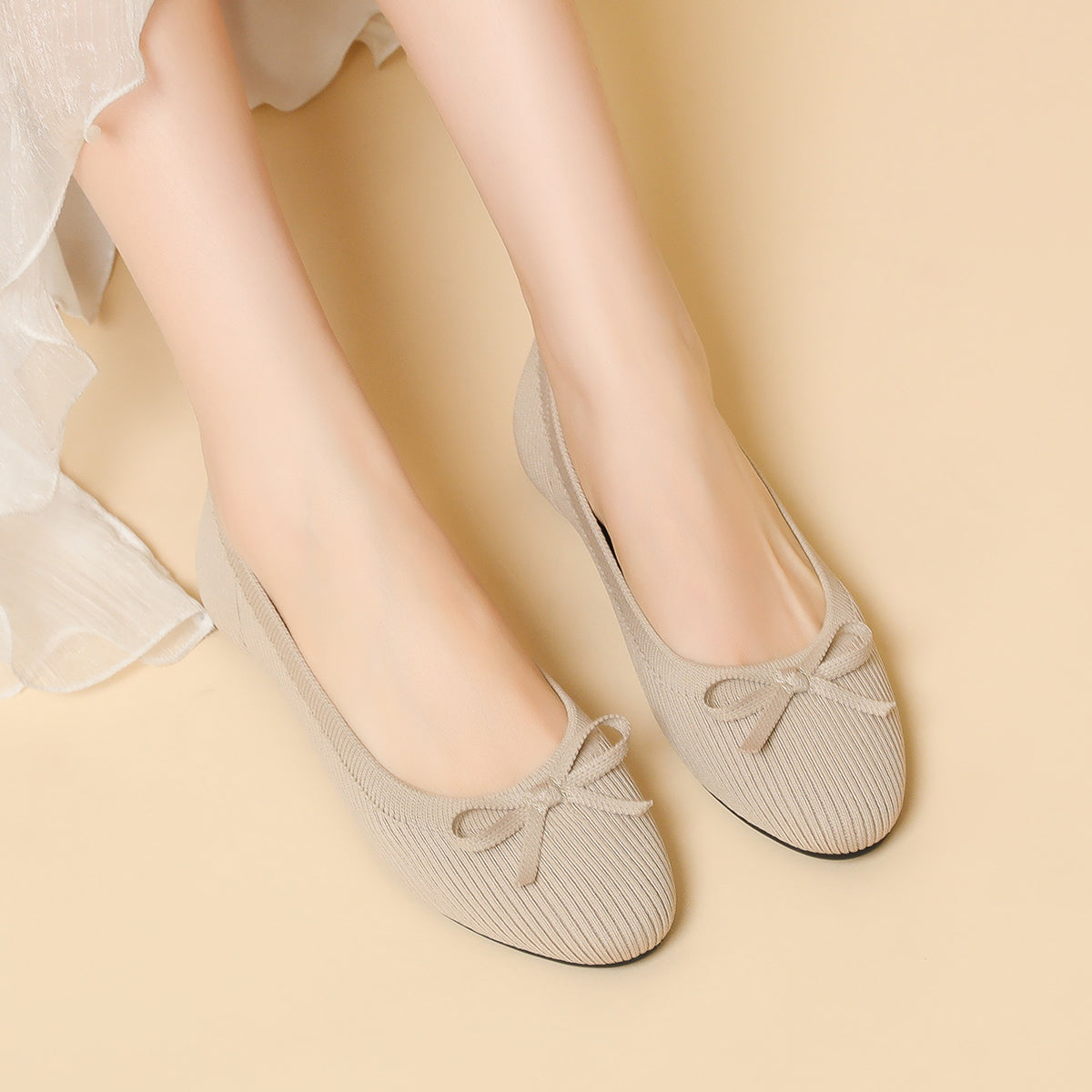リボン付き カジュアル フラットシューズ