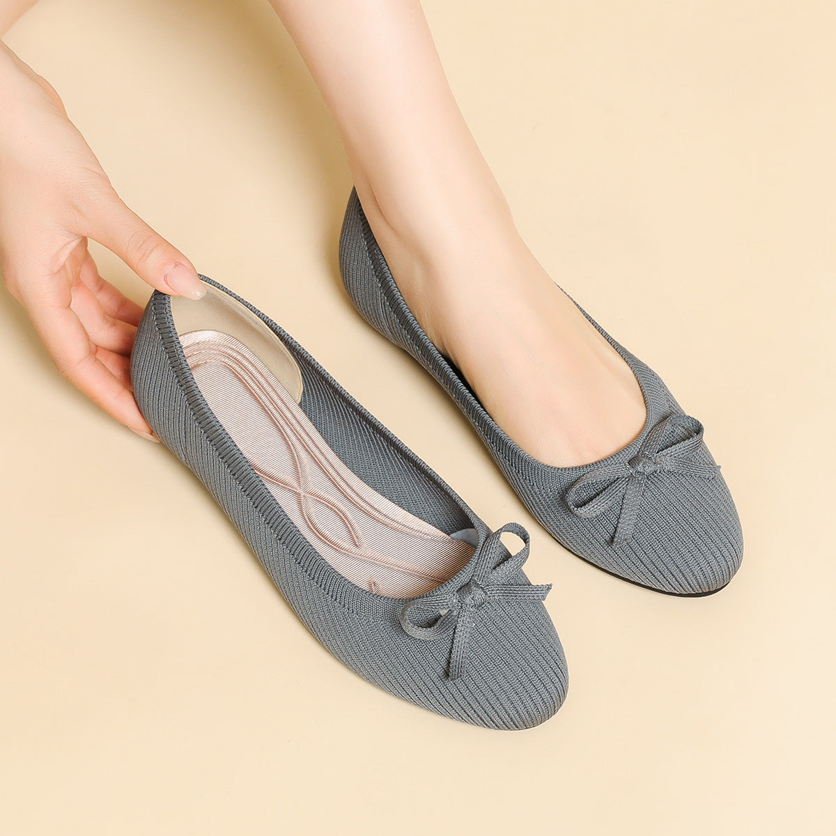 リボン付き カジュアル フラットシューズ