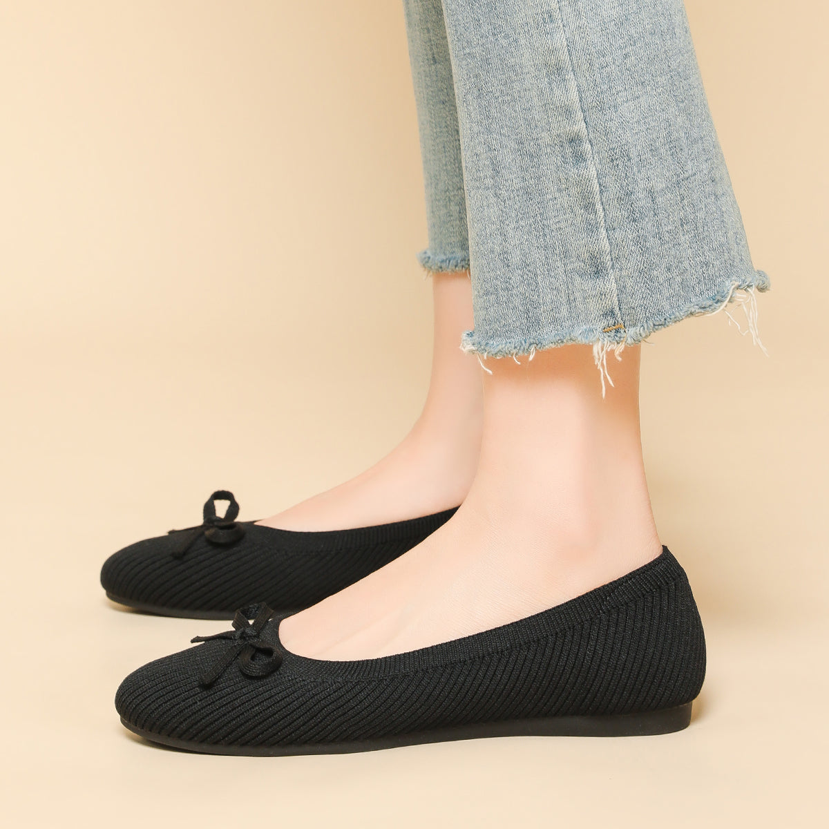 リボン付き カジュアル フラットシューズ