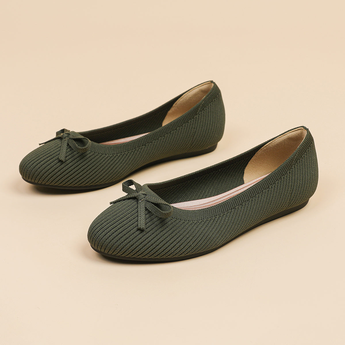 リボン付き カジュアル フラットシューズ