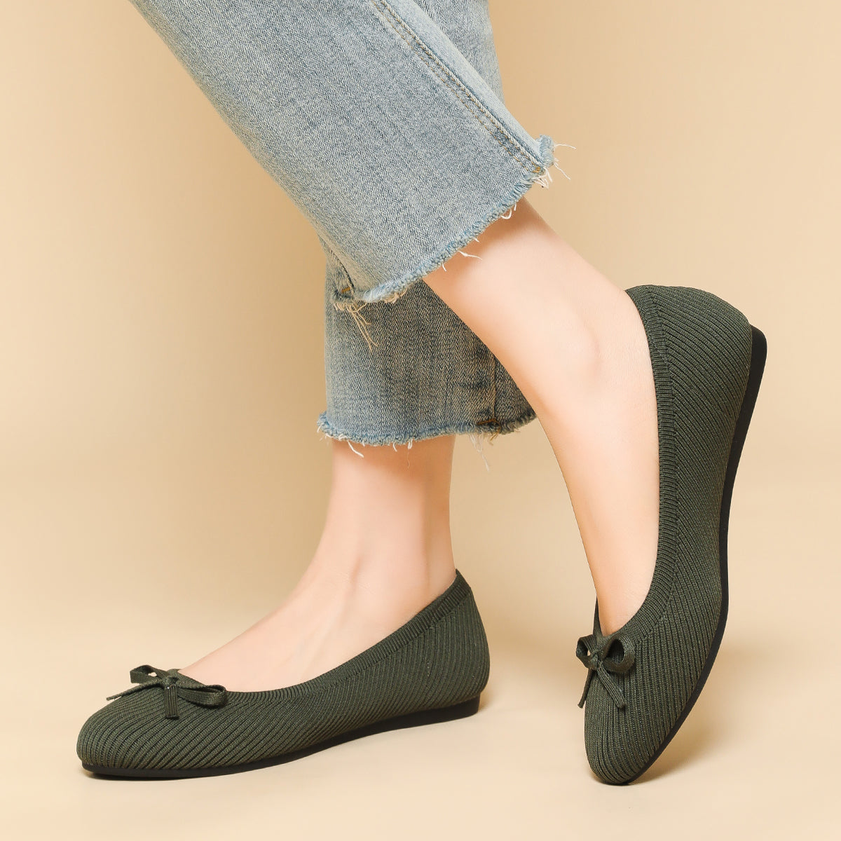 リボン付き カジュアル フラットシューズ