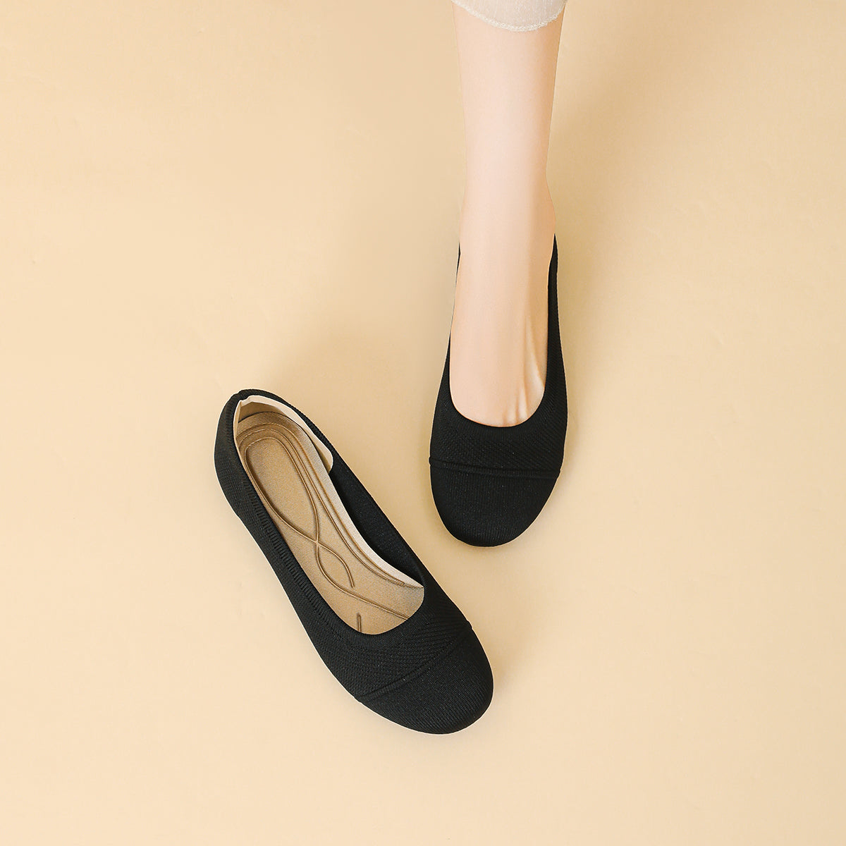 ラウンドトゥ 浅口 カジュアル フラットシューズ