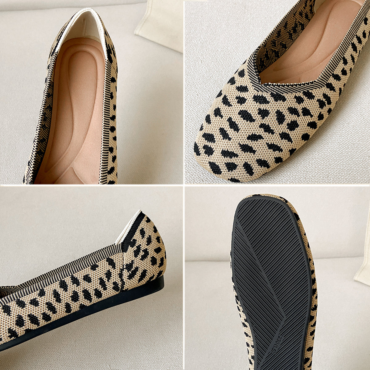 スクエアトゥ フラットシューズ 3Dニット カジュアルシューズ