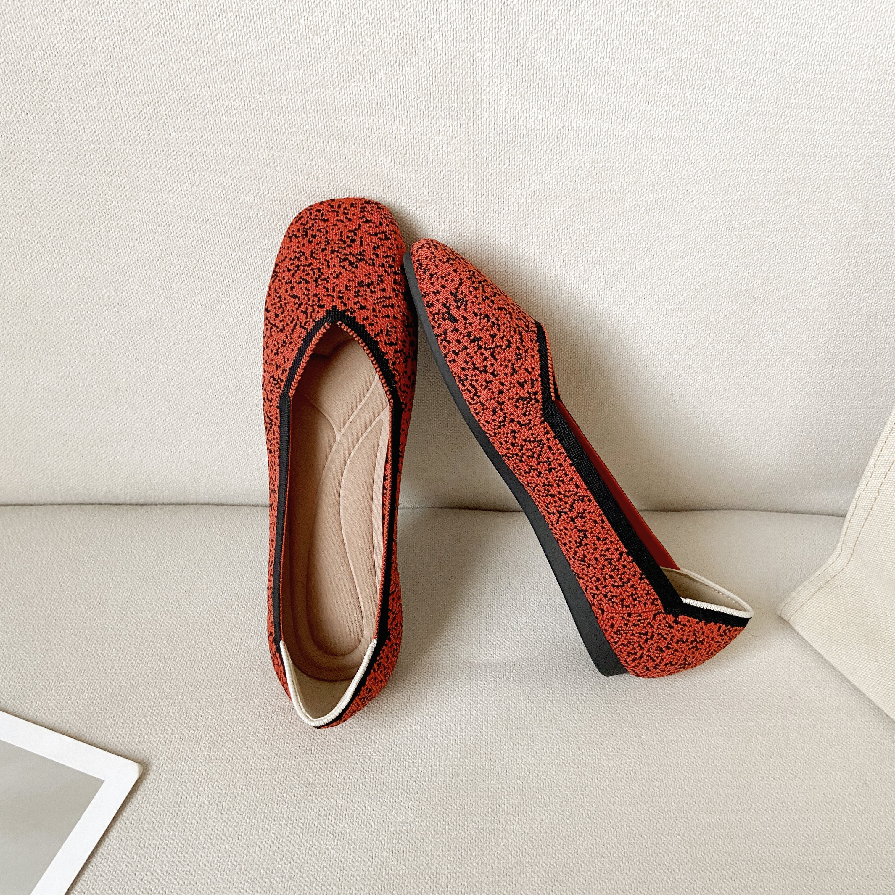 スクエアトゥ フラットシューズ 3Dニット カジュアルシューズ