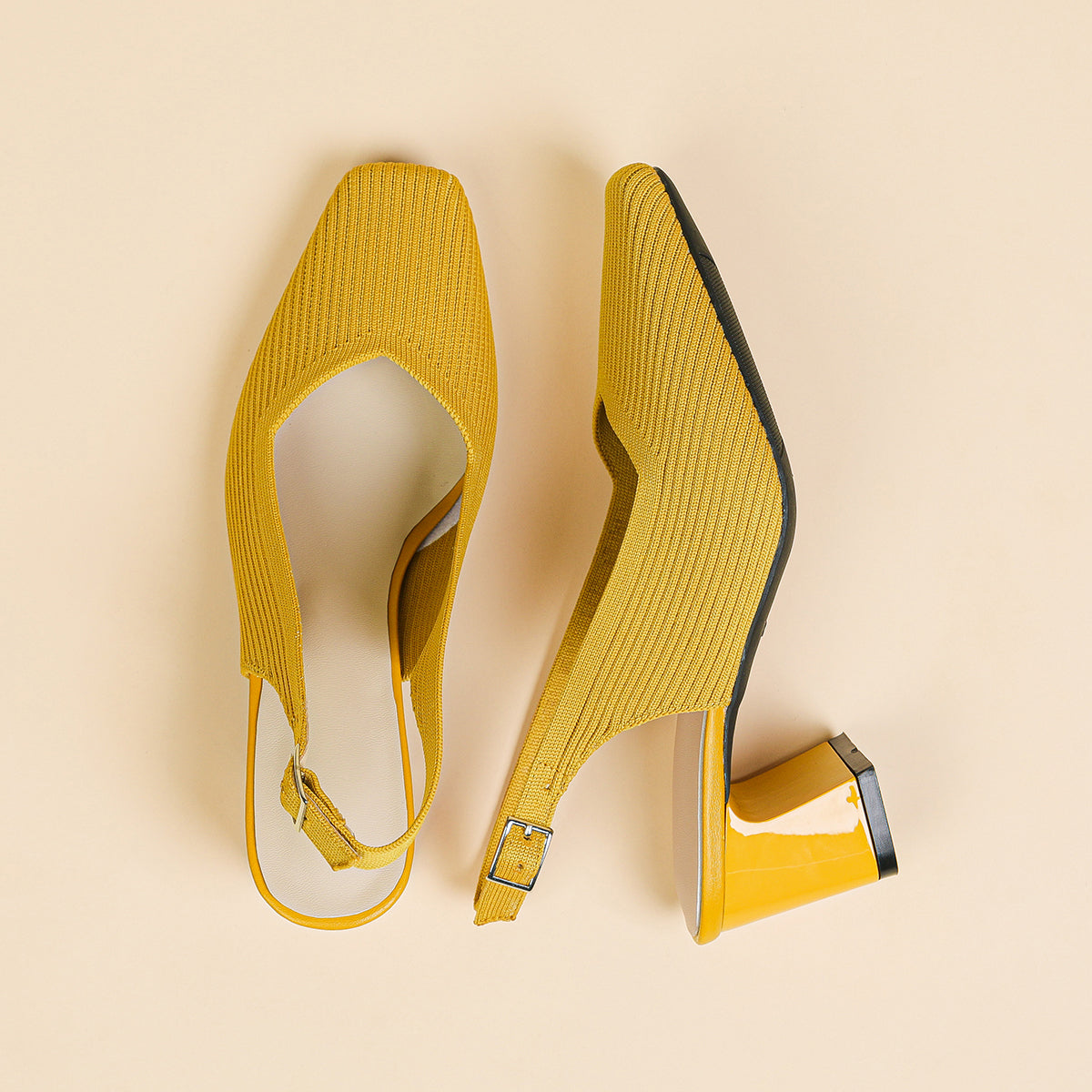 方頭後ろストラップ太ヒールサンダル(5.5cmヒール)