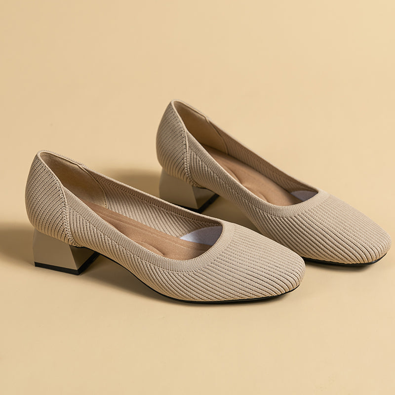 方頭王妃シューズ 太ヒールパンプス 4cmミドルヒール