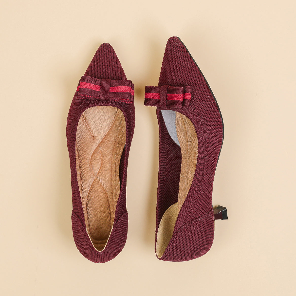 リボン付き 4cmキトゥンヒール パンプス