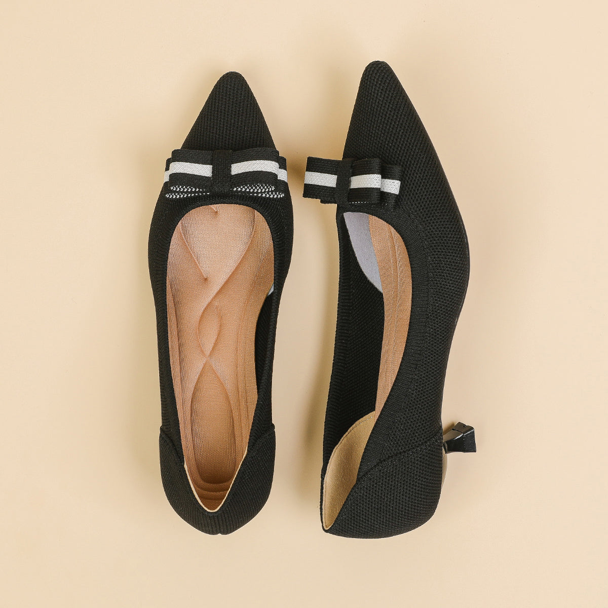 リボン付き 4cmキトゥンヒール パンプス