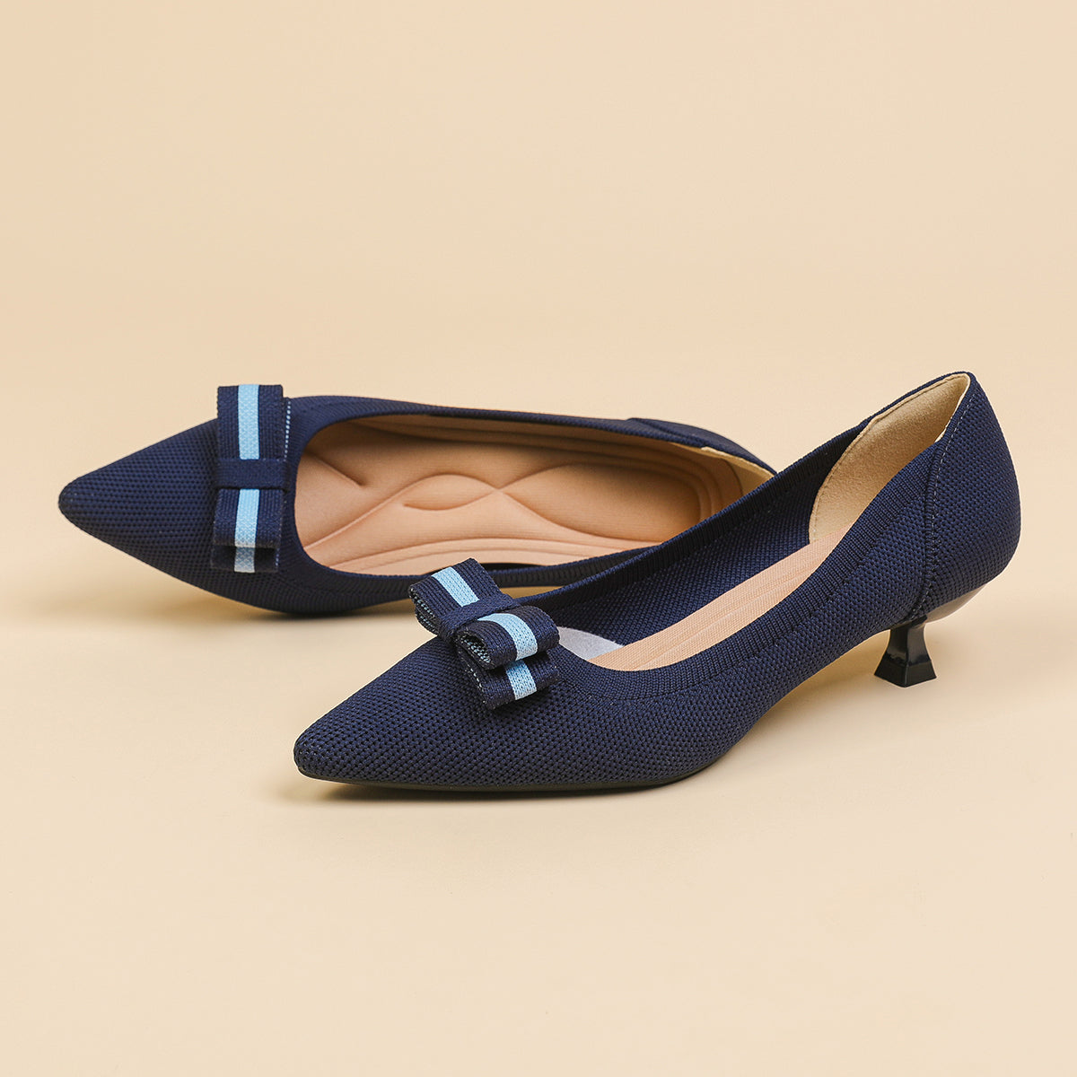 リボン付き 4cmキトゥンヒール パンプス