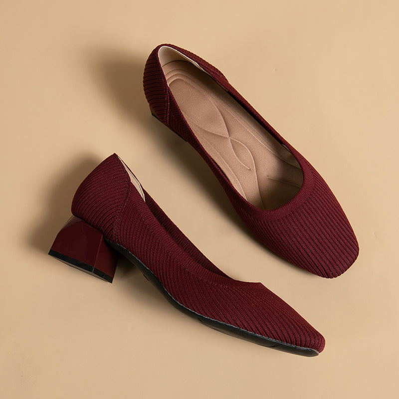 方頭王妃シューズ 太ヒールパンプス 4cmミドルヒール