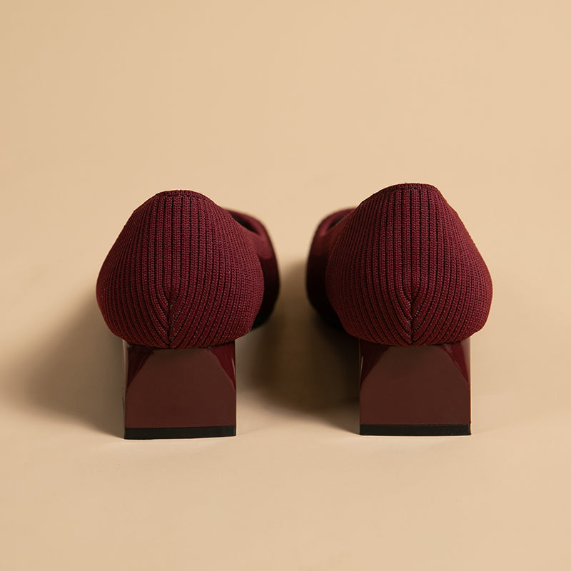 方頭王妃シューズ 太ヒールパンプス 4cmミドルヒール