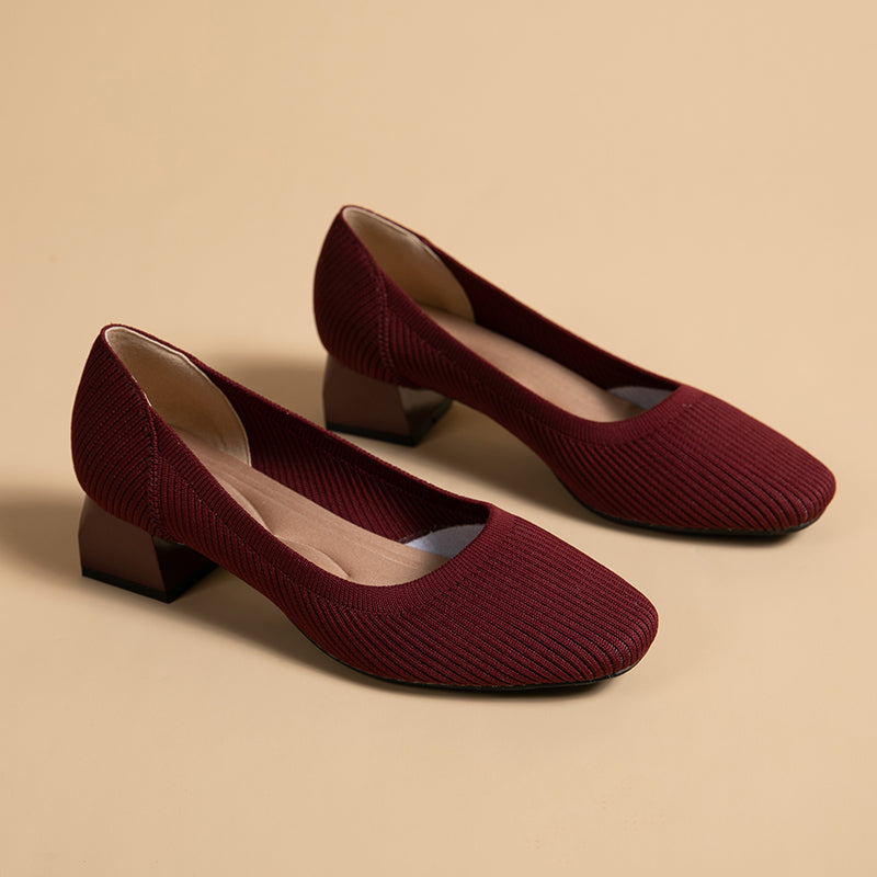 方頭王妃シューズ 太ヒールパンプス 4cmミドルヒール