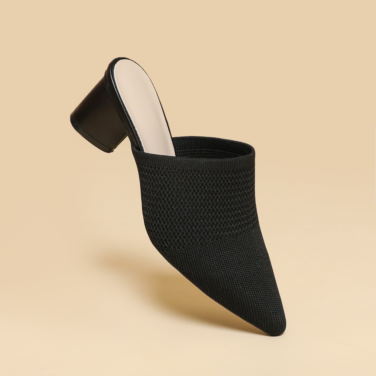 レディース 深口ポインテッドトゥ ミュールサンダル チャンキーヒール