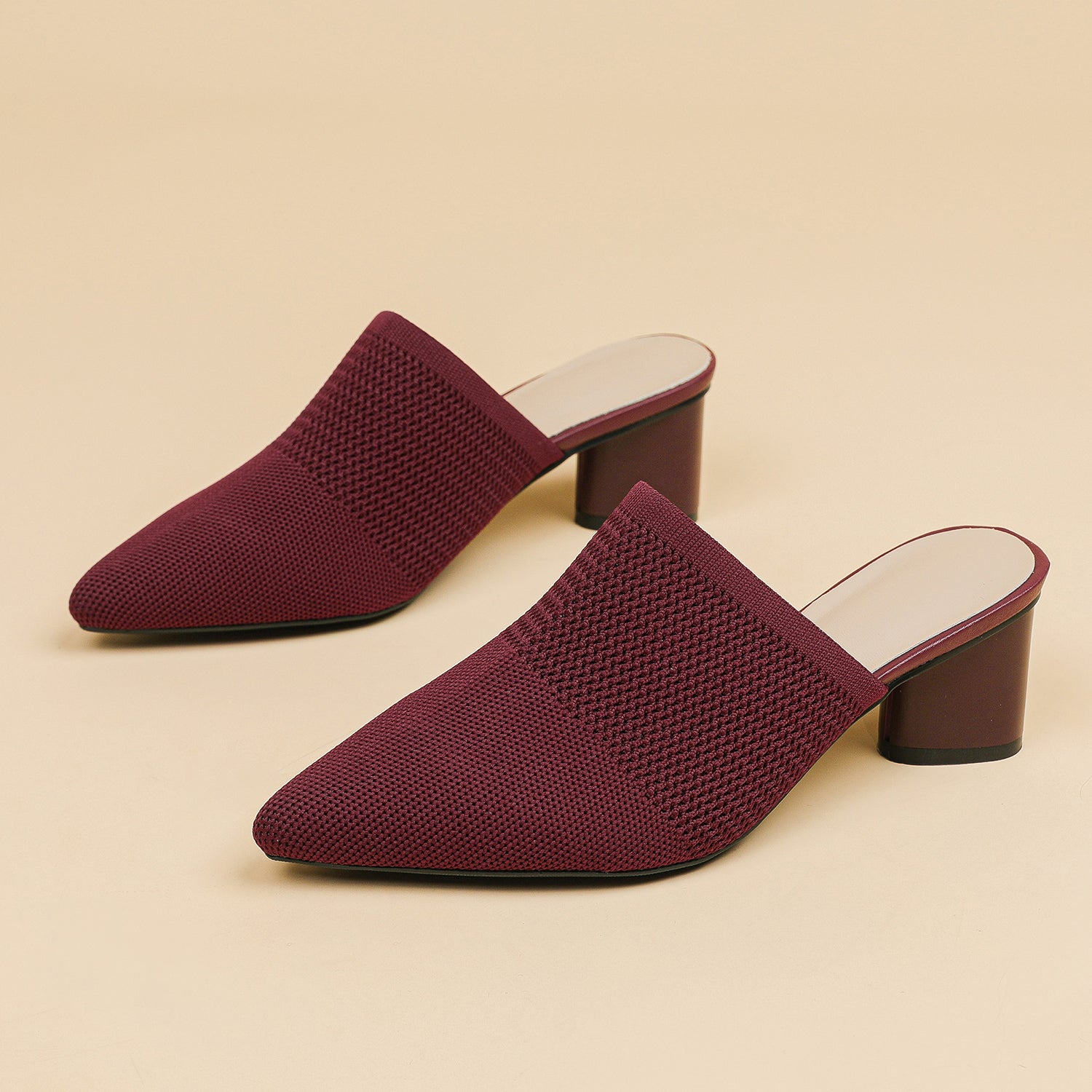 レディース 深口ポインテッドトゥ ミュールサンダル チャンキーヒール