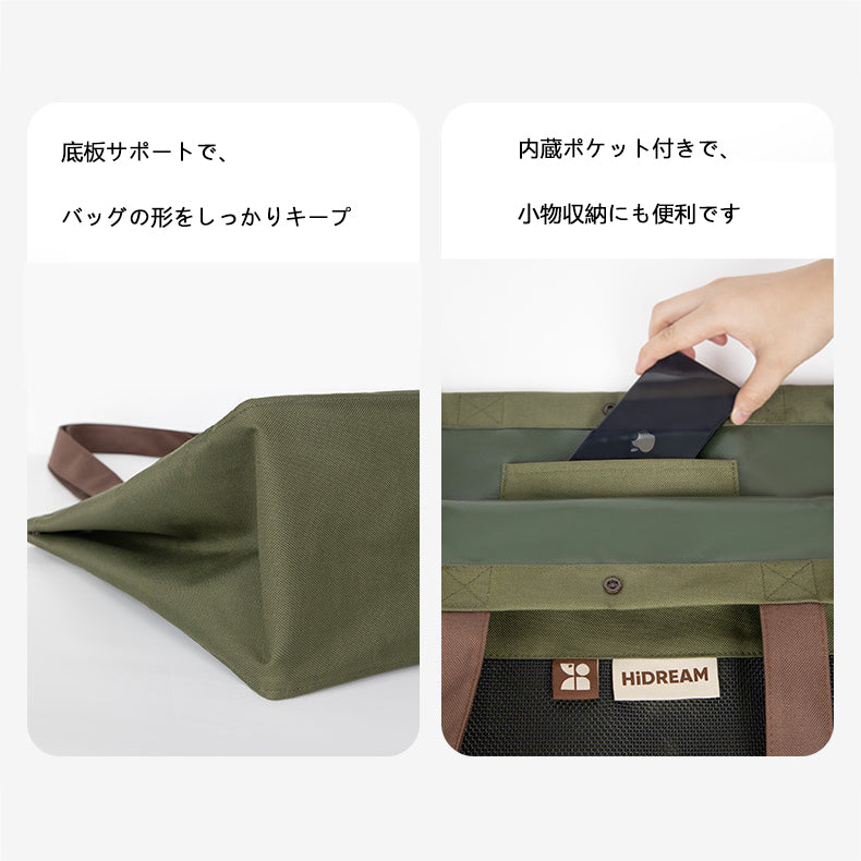 軽量ペットショルダーキャンバスバッグ｜通気メッシュ・折りたたみ対応・小型犬猫用
