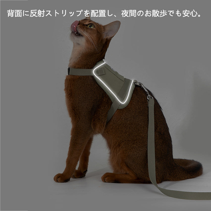 軽量ベスト型猫ハーネス｜反射ストラップ付き・通気メッシュ