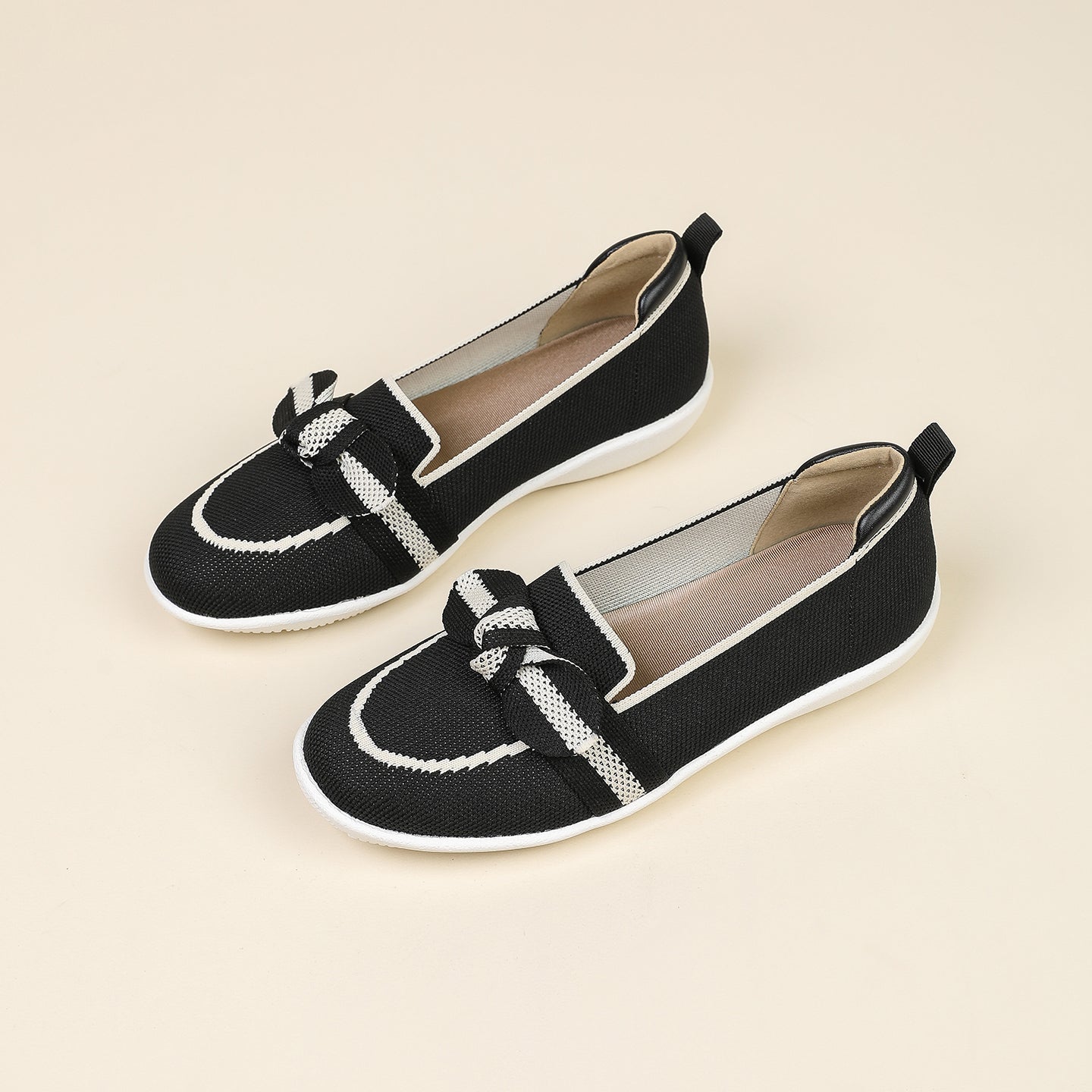 リボン付き バイカラー 厚底ローファー レディース