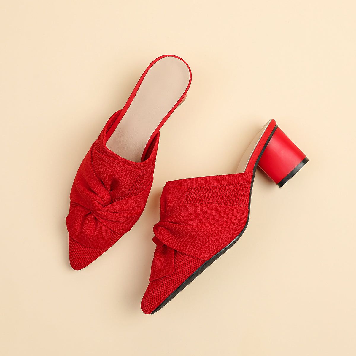 5cmヒール 後ろ開き ポインテッドトゥ ニットミュール