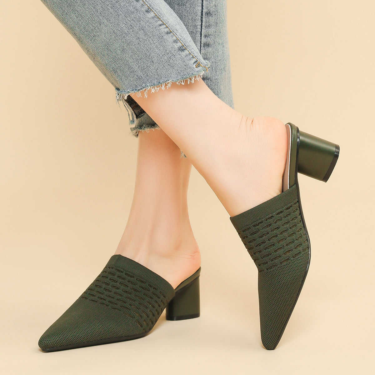 尖頭包頭 5cmチャンキーヒール サンダル