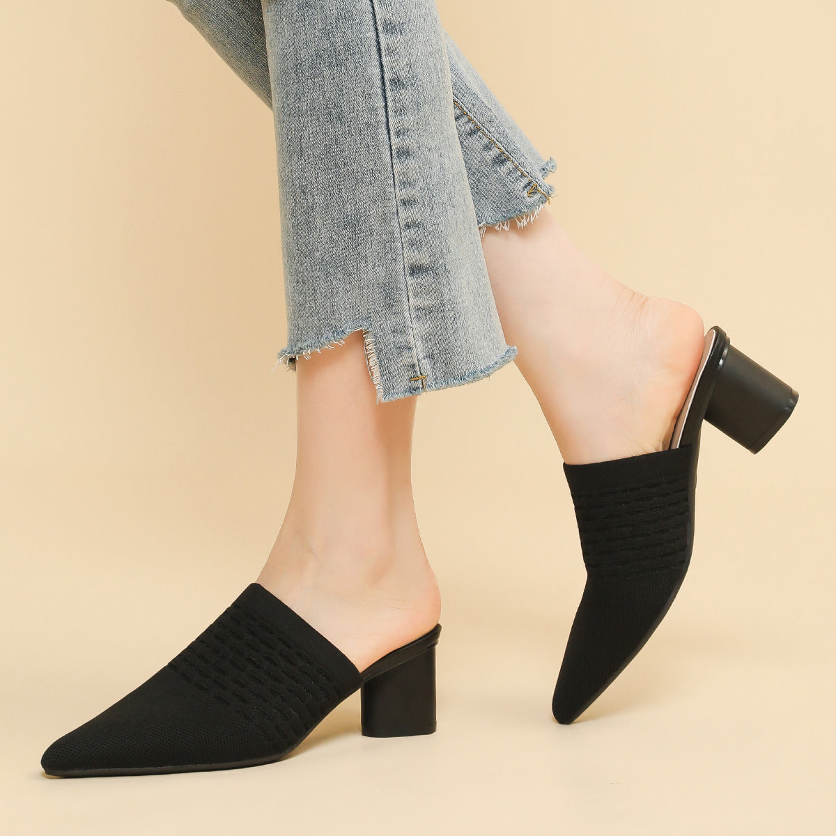 尖頭包頭 5cmチャンキーヒール サンダル