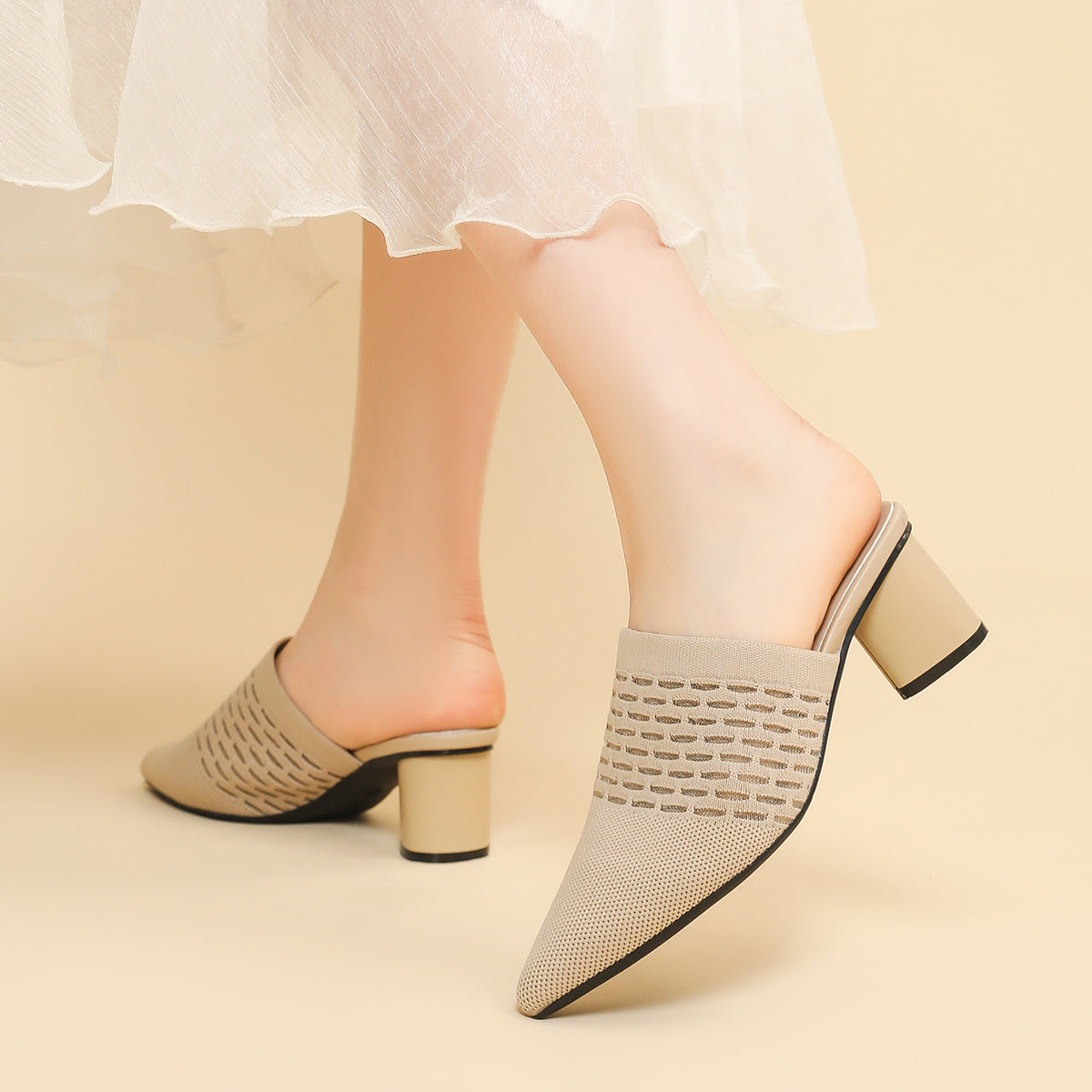 尖頭包頭 5cmチャンキーヒール サンダル