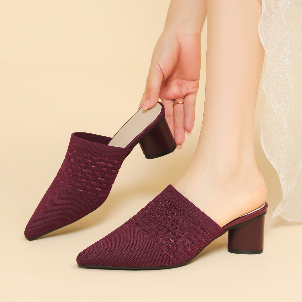 尖頭包頭 5cmチャンキーヒール サンダル