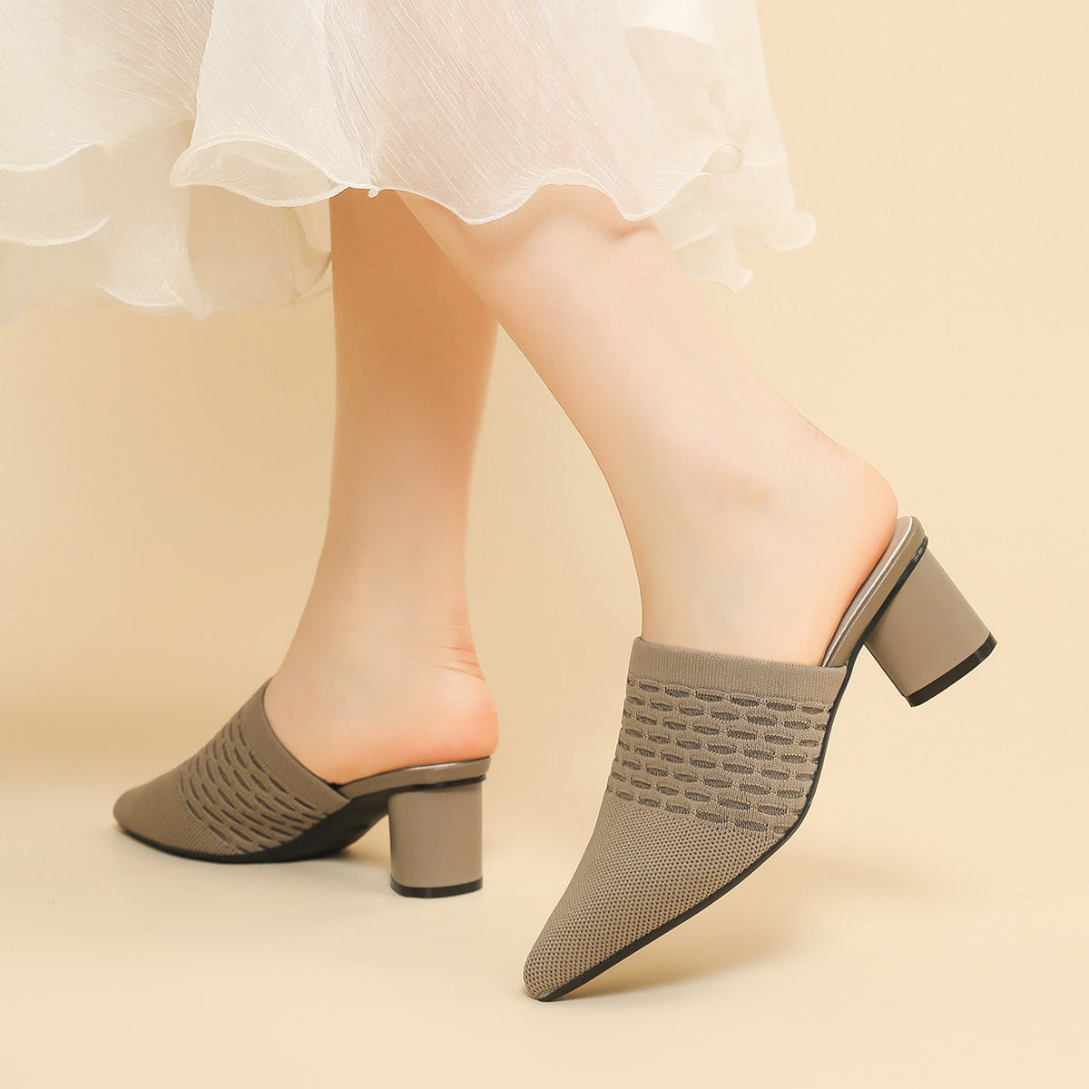 尖頭包頭 5cmチャンキーヒール サンダル