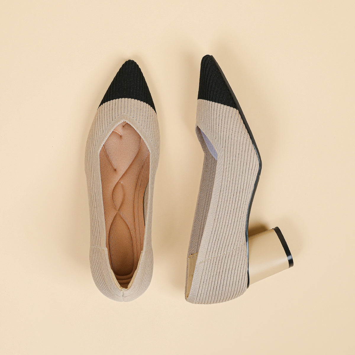 尖トゥVカット太ヒールパンプス（6cmヒール）