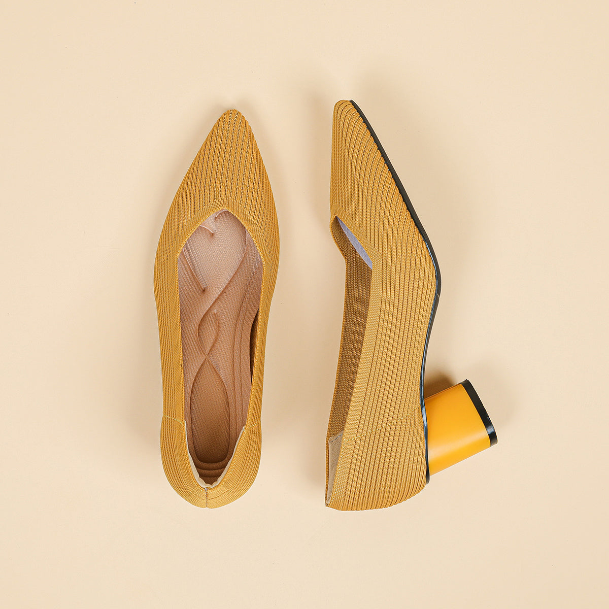 尖トゥVカット太ヒールパンプス（6cmヒール）