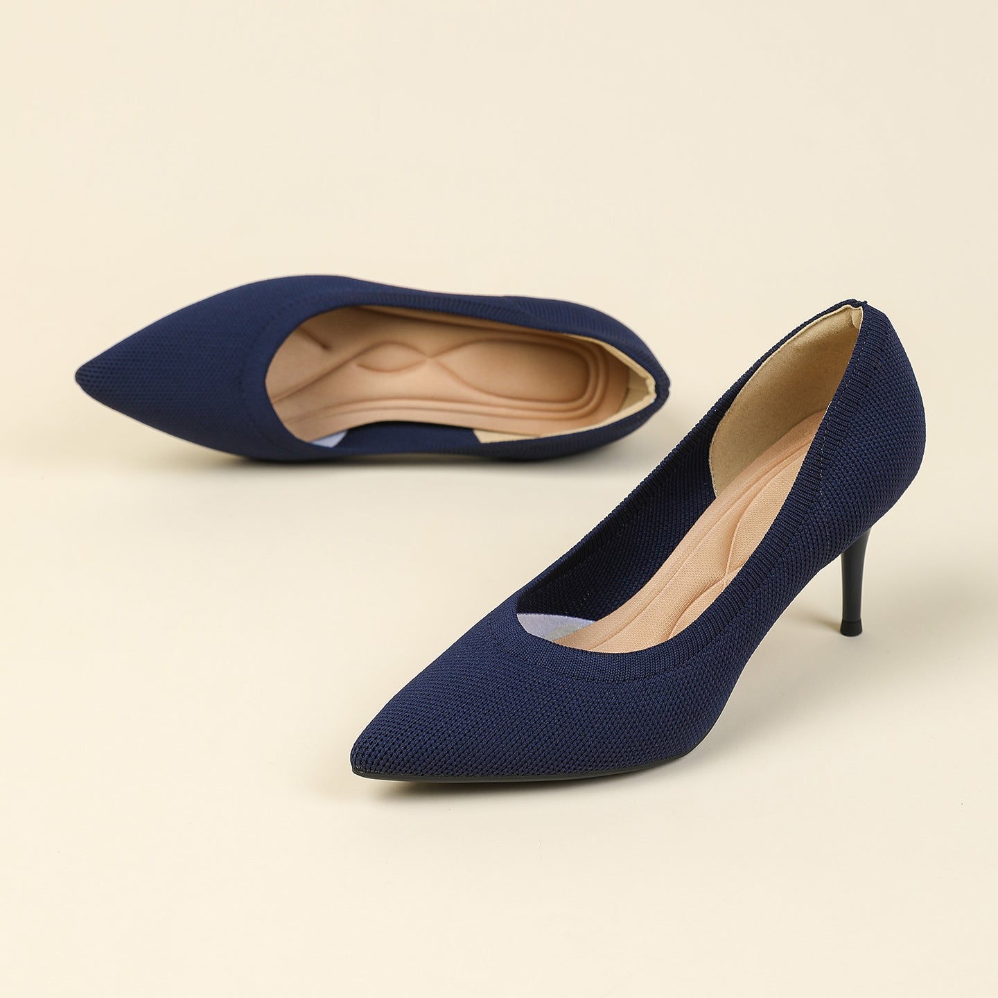 尖頭浅口スティレットヒールパンプス 7.5cmヒール