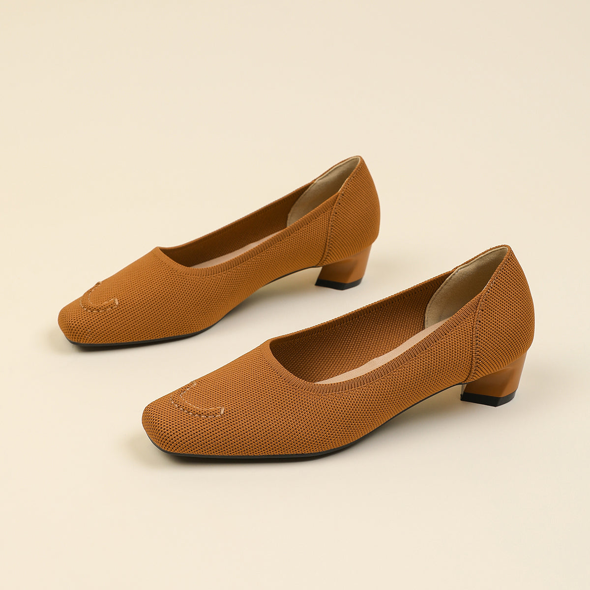 スクエアトゥ太ヒールカジュアルシューズ