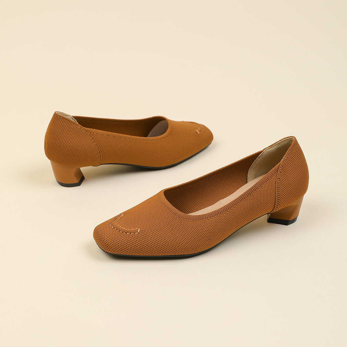 スクエアトゥ太ヒールカジュアルシューズ