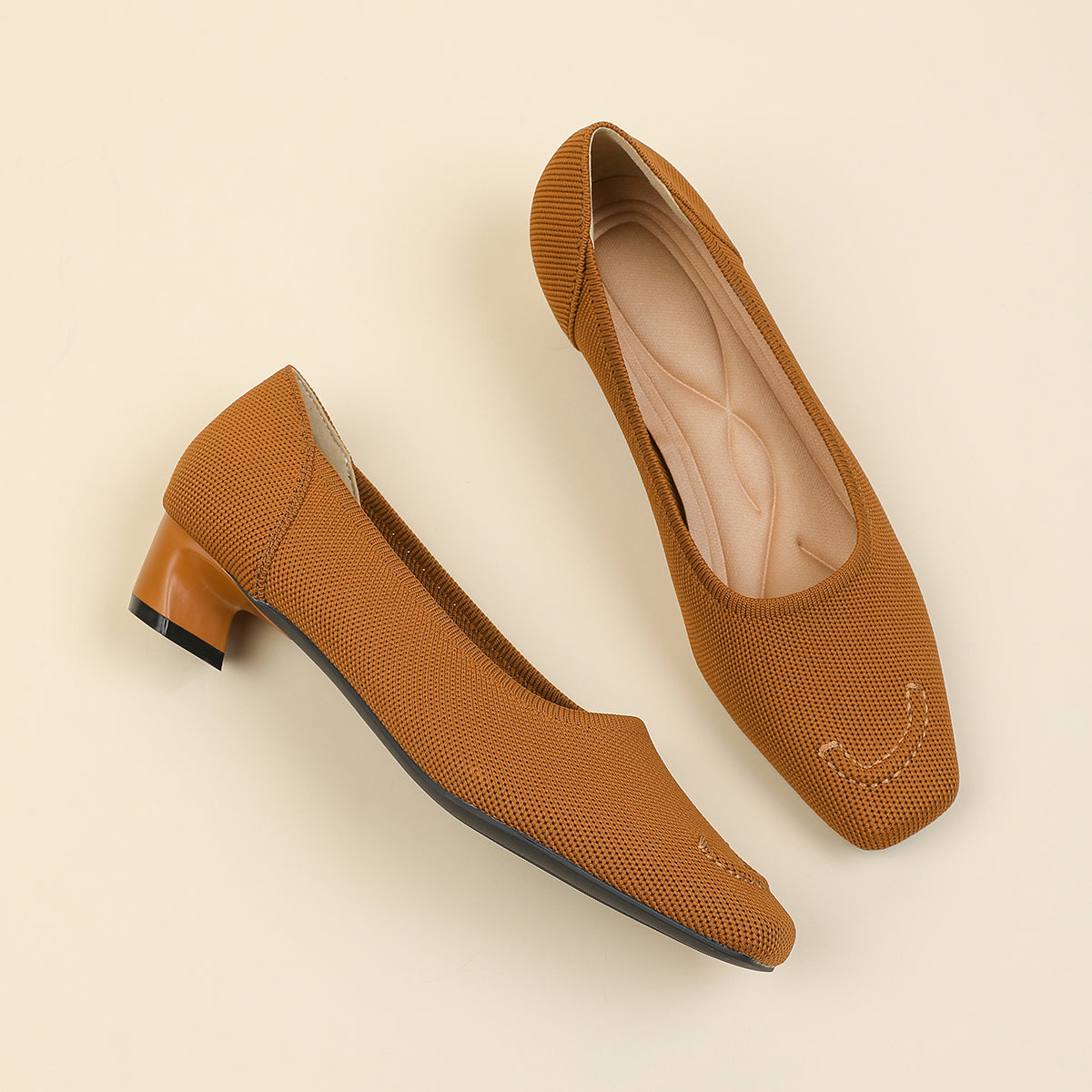 スクエアトゥ太ヒールカジュアルシューズ