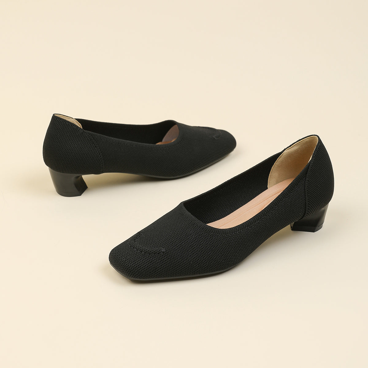 スクエアトゥ太ヒールカジュアルシューズ