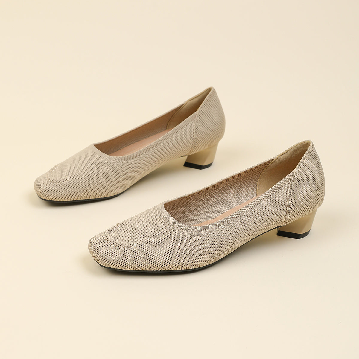 スクエアトゥ太ヒールカジュアルシューズ