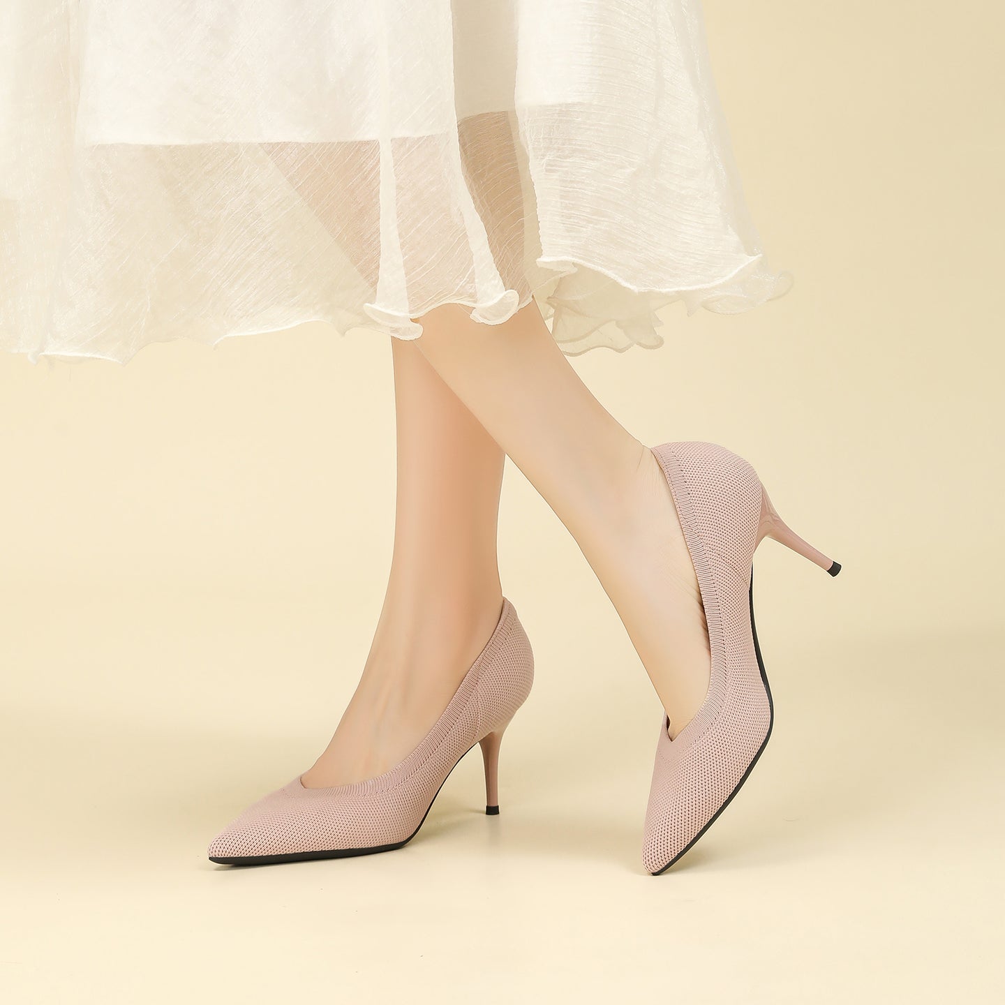 尖頭浅口スティレットヒールパンプス 7.5cmヒール