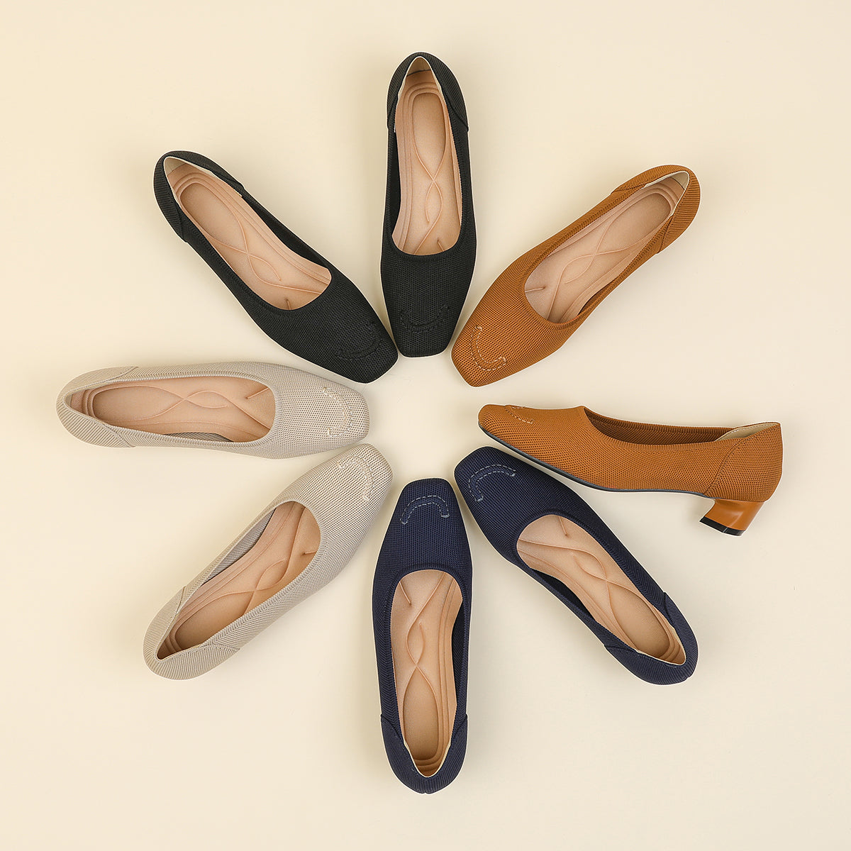 スクエアトゥ太ヒールカジュアルシューズ