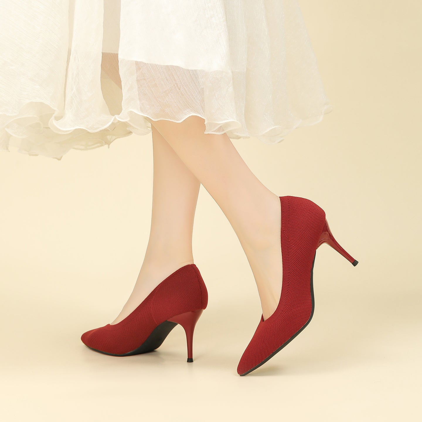 尖頭浅口スティレットヒールパンプス 7.5cmヒール