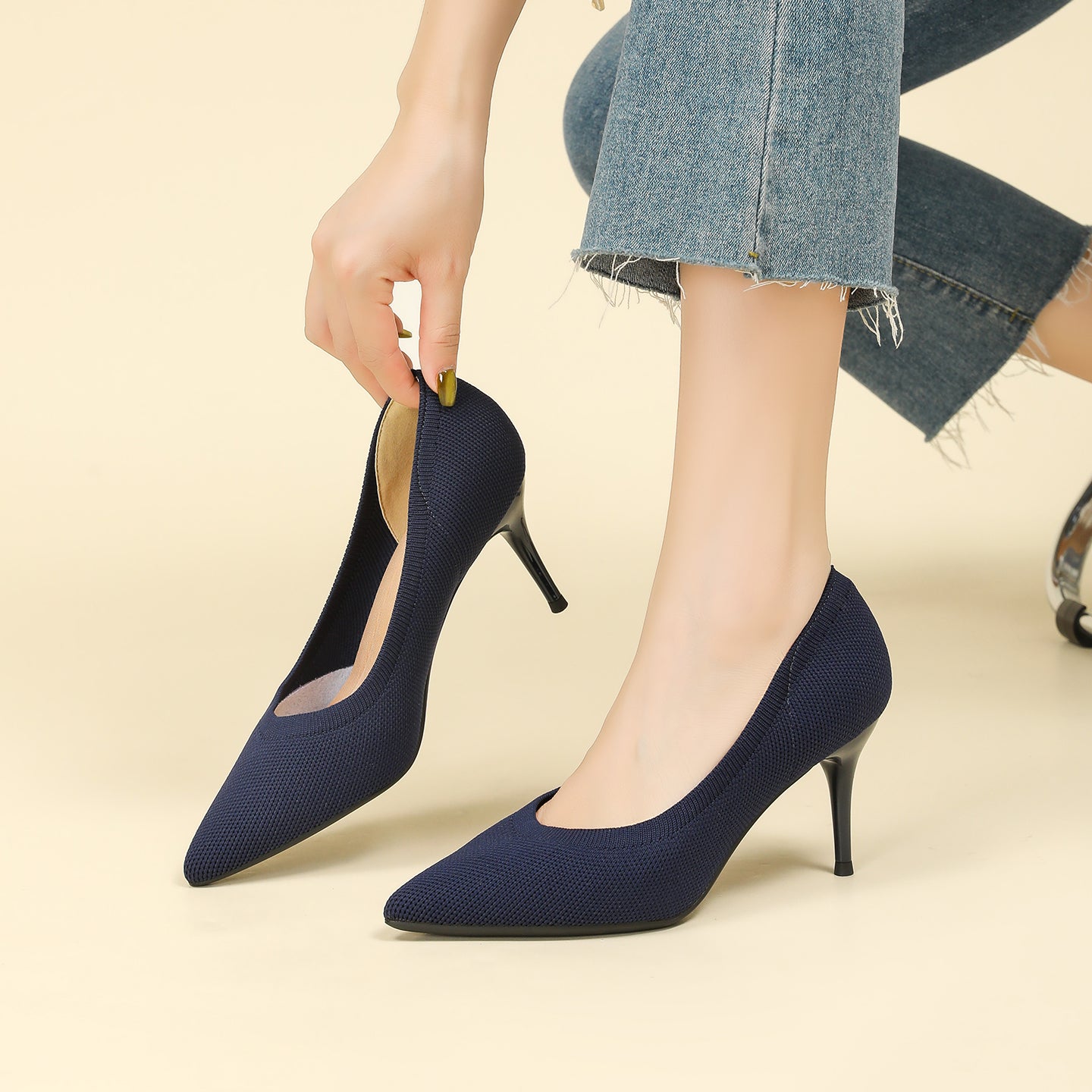 尖頭浅口スティレットヒールパンプス 7.5cmヒール