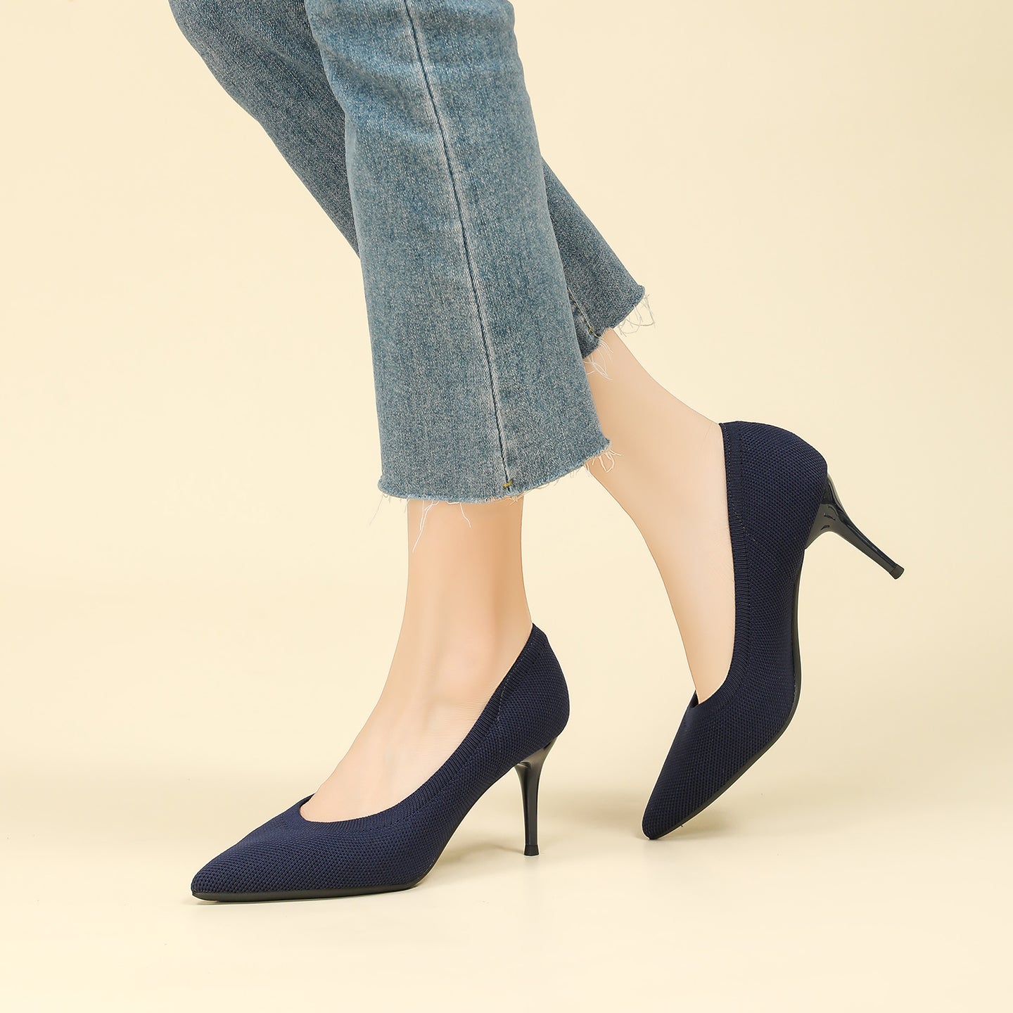 尖頭浅口スティレットヒールパンプス 7.5cmヒール