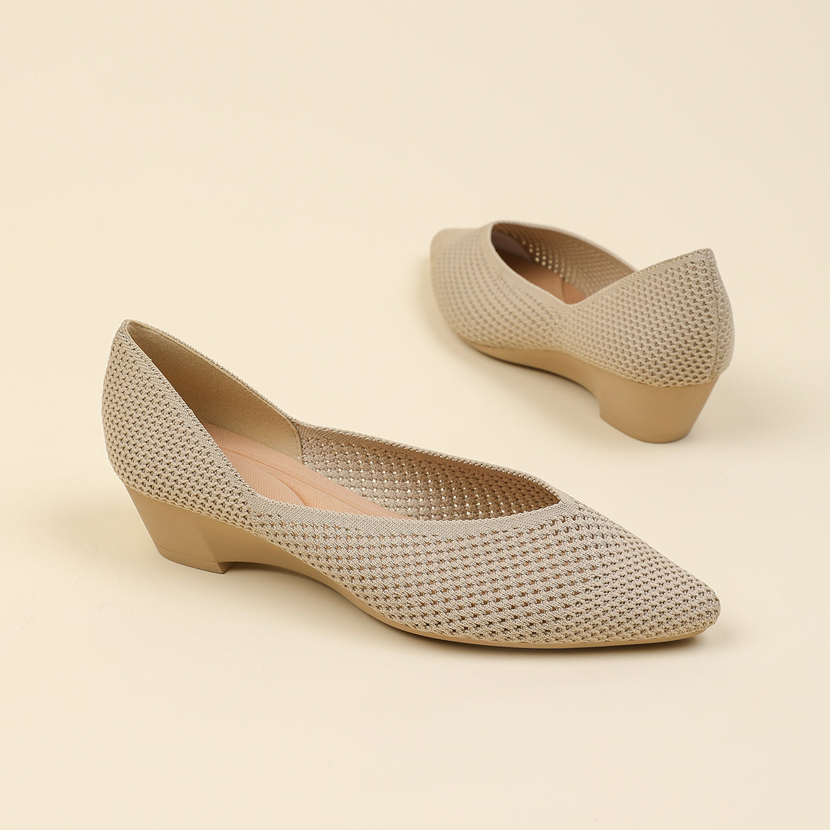 尖頭 メッシュ ウェッジシューズ レディース