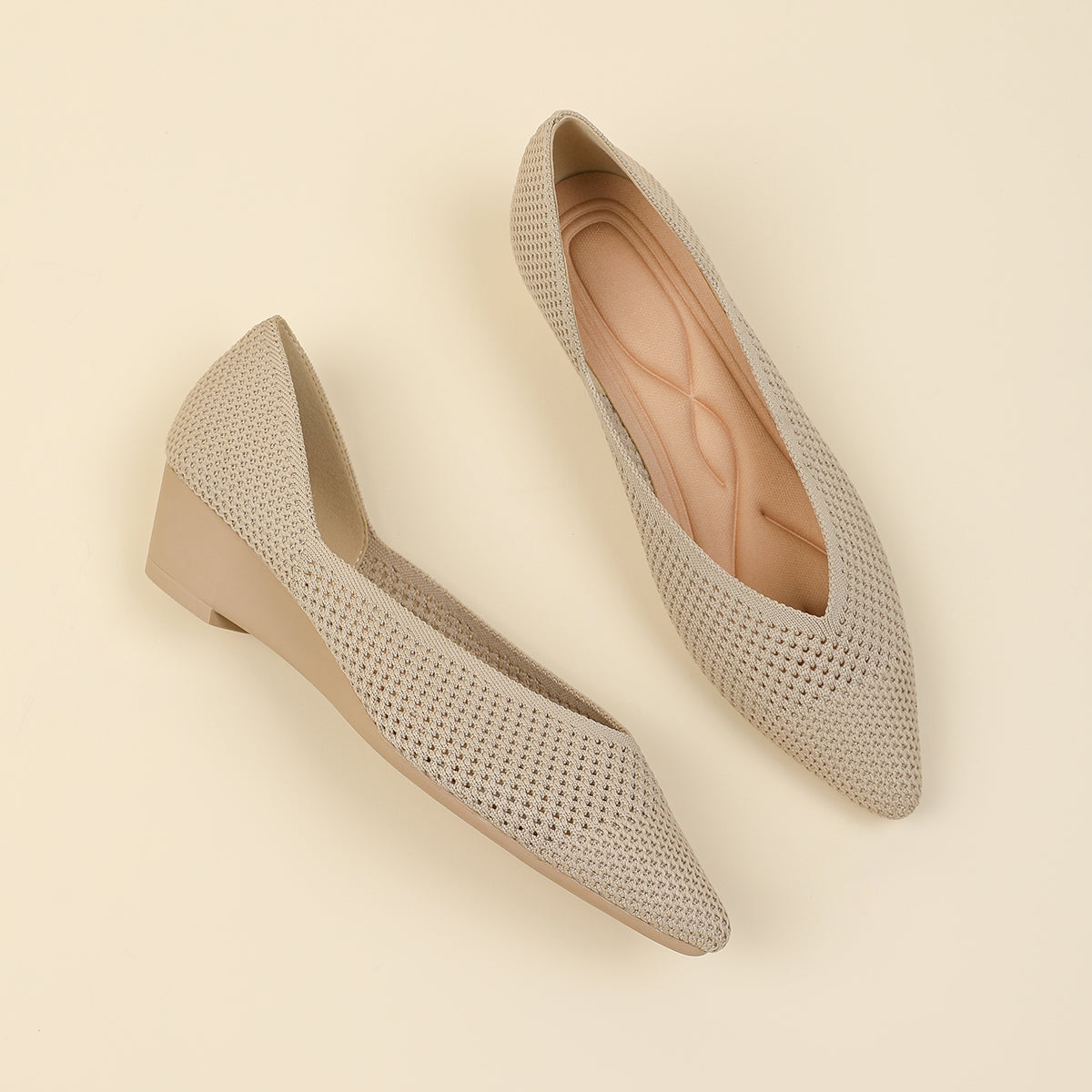 尖頭 メッシュ ウェッジシューズ レディース