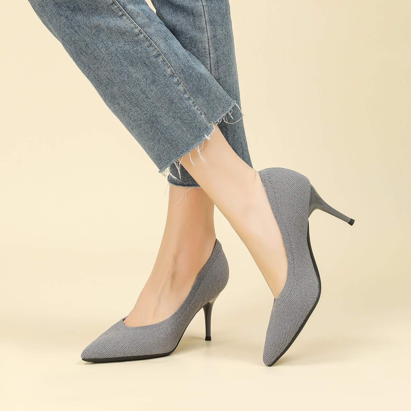 尖頭浅口スティレットヒールパンプス 7.5cmヒール