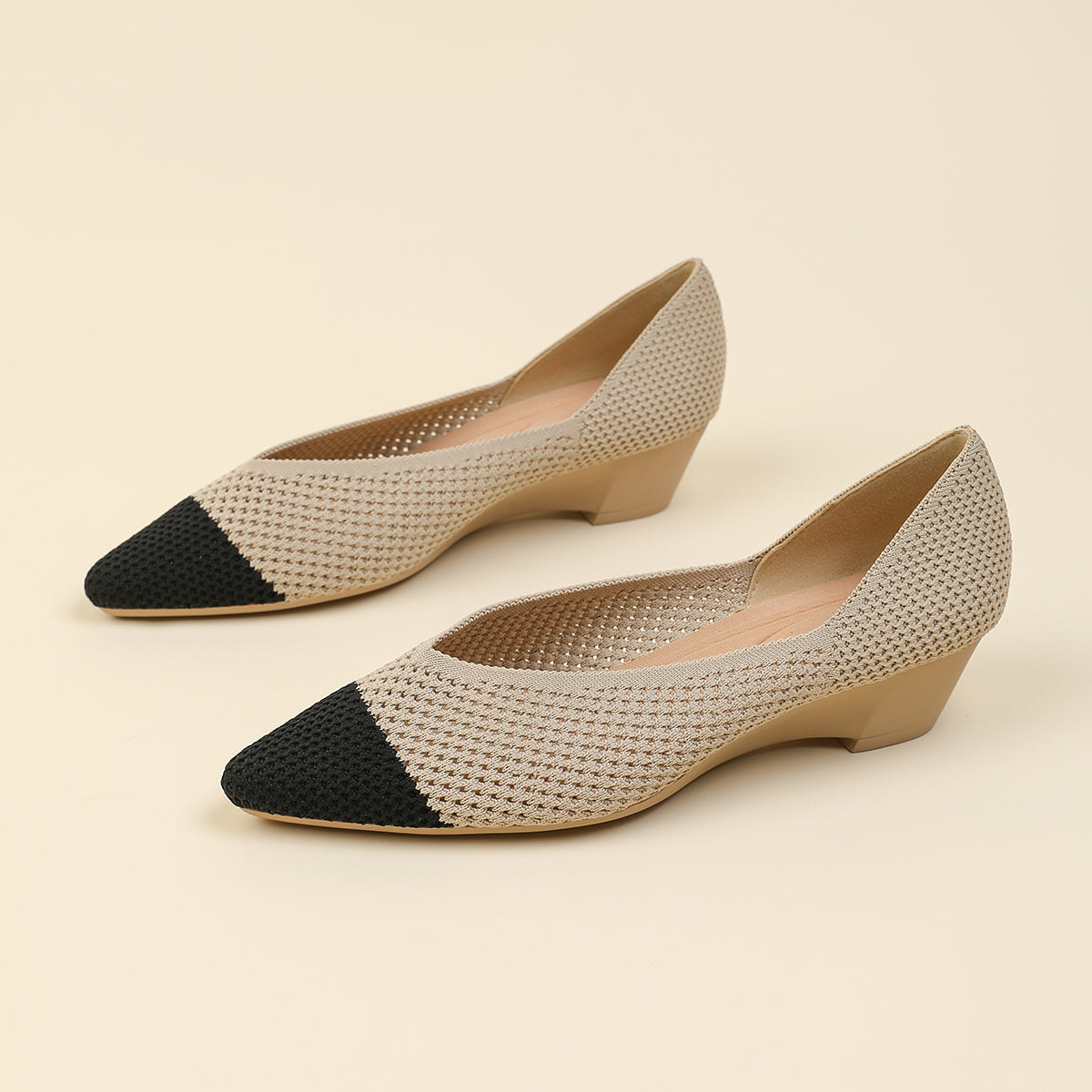 尖頭 メッシュ ウェッジシューズ レディース