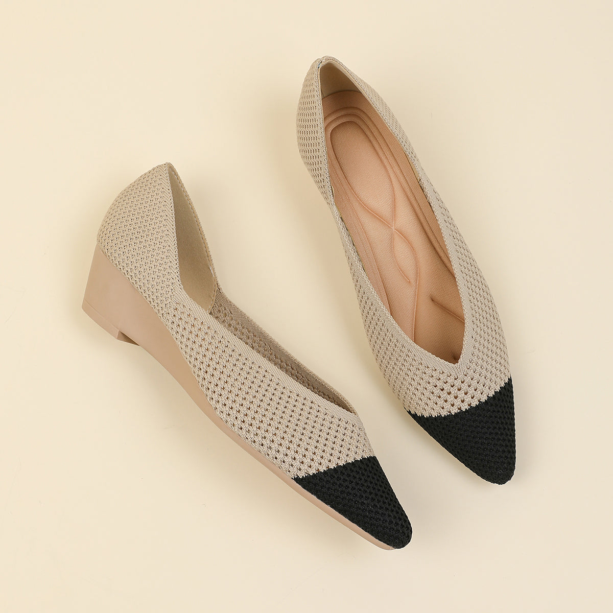 尖頭 メッシュ ウェッジシューズ レディース