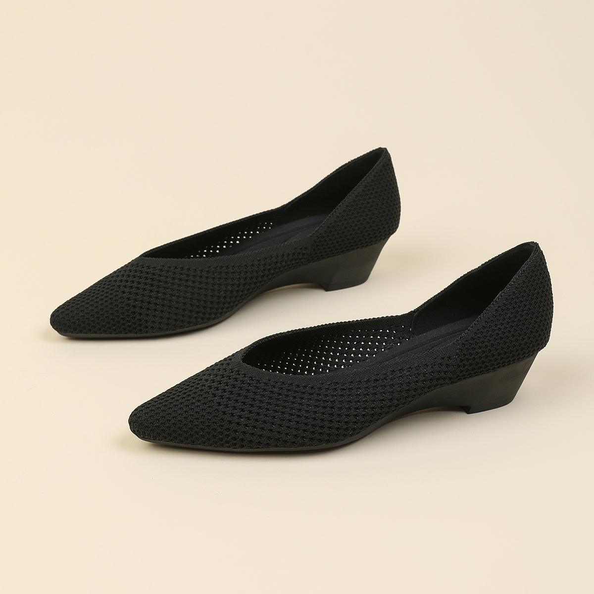 尖頭 メッシュ ウェッジシューズ レディース