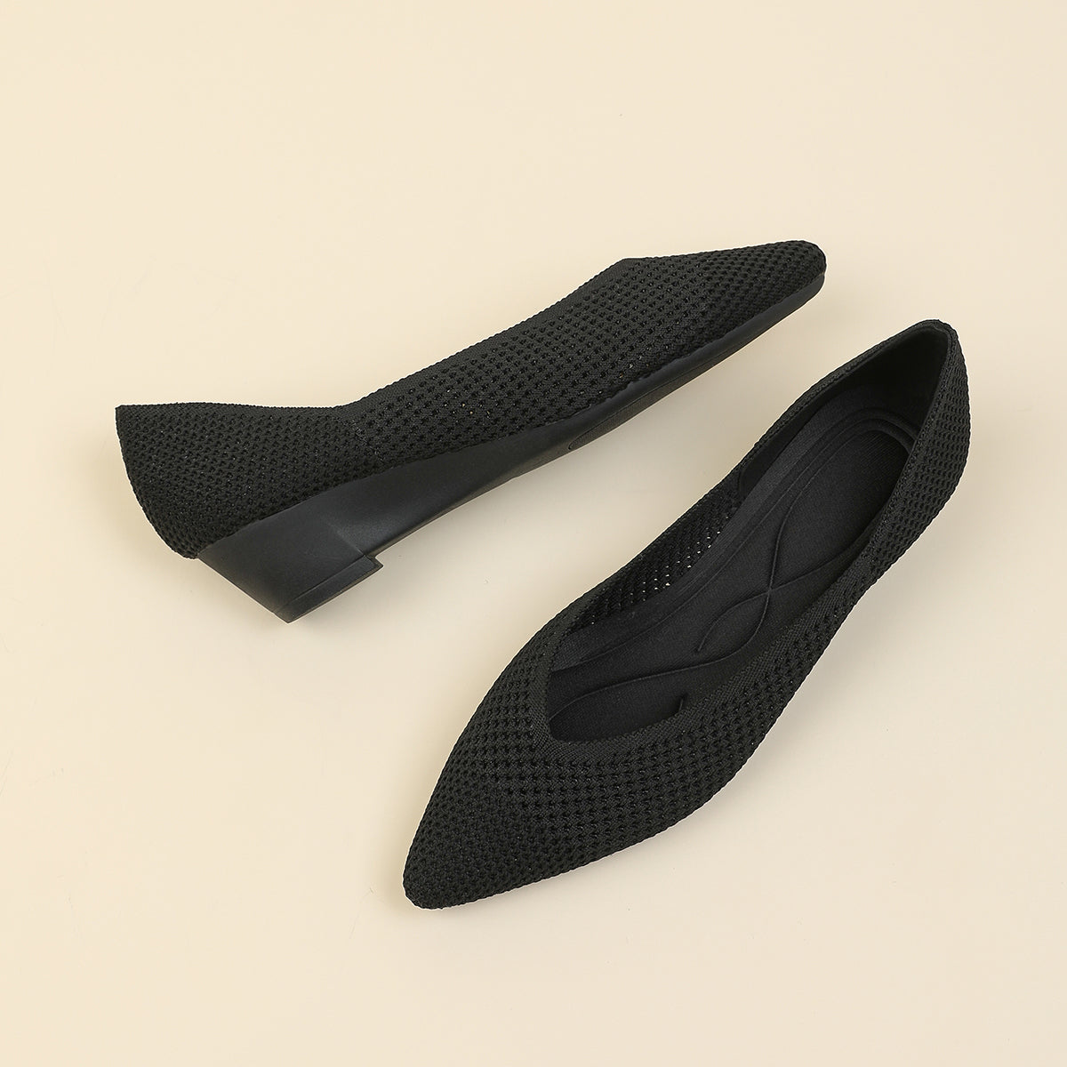 尖頭 メッシュ ウェッジシューズ レディース