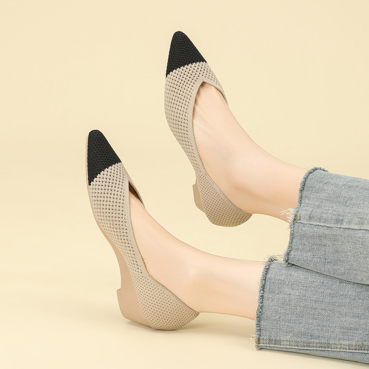 尖頭 メッシュ ウェッジシューズ レディース