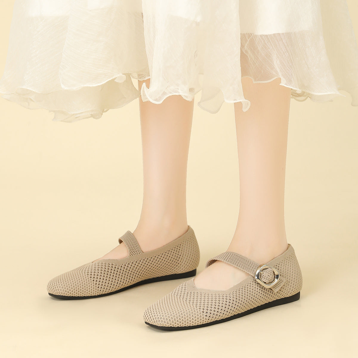 メッシュ ストラップ メリージェン フラットシューズ