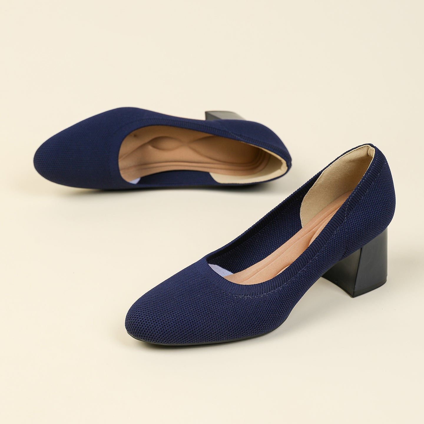 浅口ニットパンプス 5.5cmチャンキーヒール